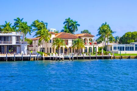 Luxury mansion in exclusive part of Fort Lauderdale known as small Veniceの写真素材