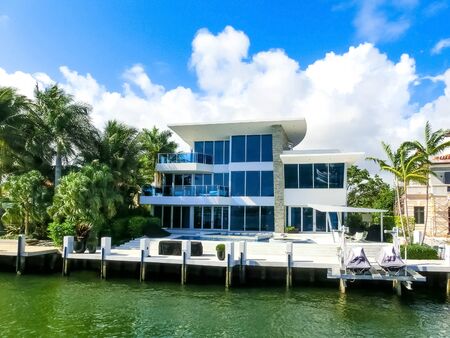 Fort Lauderdale - December 11, 2019: Luxury mansion in exclusive part of Fort Lauderdale known as small Veniceのeditorial素材