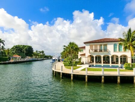 Fort Lauderdale - December 11, 2019: Luxury mansion in exclusive part of Fort Lauderdale known as small Veniceのeditorial素材