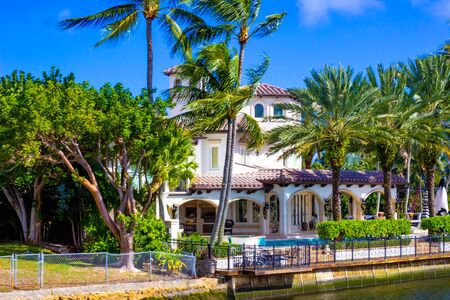 Fort Lauderdale - December 11, 2019: Luxury mansion in exclusive part of Fort Lauderdale known as small Veniceのeditorial素材