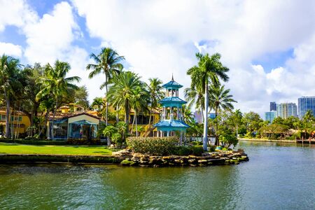 Fort Lauderdale - December 11, 2019: Luxury mansion in exclusive part of Fort Lauderdale known as small Veniceのeditorial素材