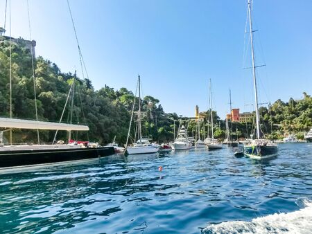 Beautiful bay with yachts in Portofino, Liguria, at Italyの写真素材