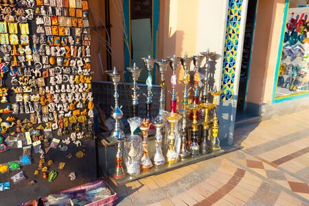 Sharm El Sheikh, Egypt - February 17, 2020: The local gift shop in Egyptian souvenir shop at Sharm El Sheikh, Egypt on April 13, 2017のeditorial素材