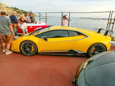Rapallo, Italy - September 15, 2019: Ferrari Portofino model. These cars are exhibited by a Ferrari...