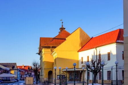 Colourful houses on the Main street of Kezmarok, Slovakia, a small town in Spis region, Poprad river.の写真素材