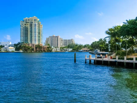 Fort Lauderdale - December 1, 2019: Cityscape of Ft. Lauderdale, Florida showing the beach, yachts and condominiumsのeditorial素材