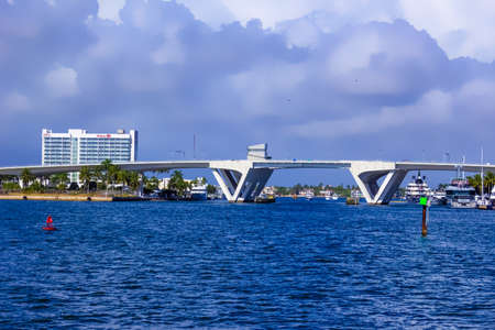 Fort Lauderdale - December 1, 2019: Cityscape of Ft. Lauderdale, Florida showing the beach, yachts