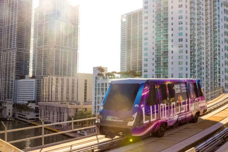 Miami, USA - November 30, 2019: Downtown Miami cityscape view with condos and office buildings against blue sky.のeditorial素材