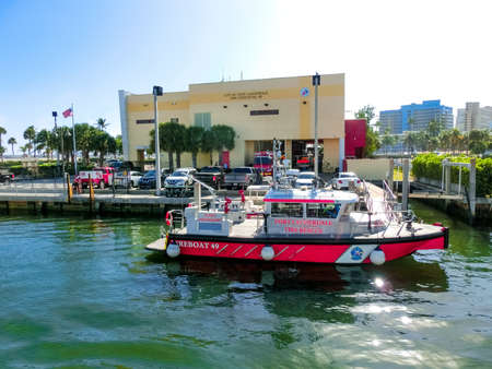 Fort Lauderdale - December 11, 2019: The Fire station and fire boat at Fort Lauderdale on December...