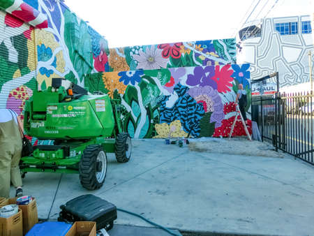 Miami, United States of America - November 30, 2019: Art Wynwood in Miami, USA. Wynwood is a neighborhood in Miami Florida which has a strong art culture presence and murals can be seen everywhere.のeditorial素材