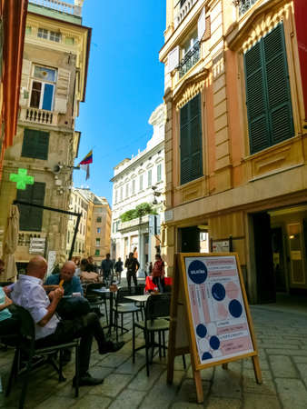 Genoa, Liguria, Italy - September 11, 2019: The people in the central street in the city center