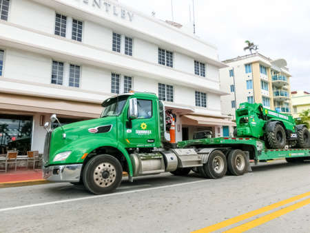 Miami, United States of America - November 30, 2019: American style truck on freeway road at Miami, United States of America on November 30, 2019のeditorial素材