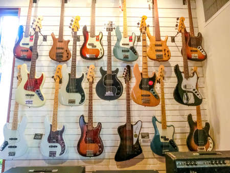Miami, United States of America - November 30, 2019: guitars at Walt Grace Vintage Guitars shop at...