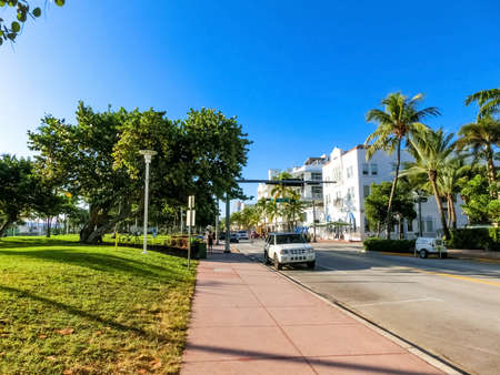 Miami, USA - November 29, 2019: The view of Miami beach from road at sunny dayのeditorial素材