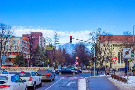 Poprad, Slovakia - December 31, 2019: The people at old town Poprad, Slovakia at winterのeditorial素材
