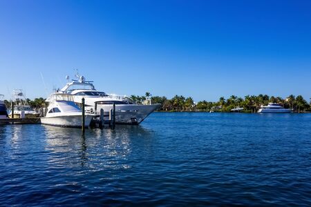 Yachts docked in Fort Lauderdale near bridgeの写真素材