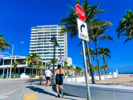 Fort Lauderdale - December 11, 2019: The people at Fort Lauderdale beach near Las Olas Boulevard...