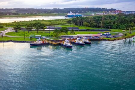 View of Panama Canal from cruise shipの写真素材