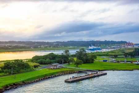 View of Panama Canal from cruise shipの写真素材