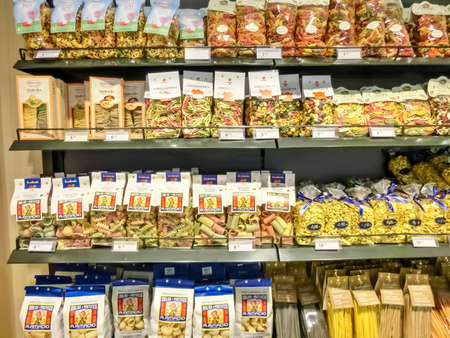 Genoa, Liguria, Italy - September 11, 2019: Pasta gift displayed at Pasta shop Genoa Italyのeditorial素材