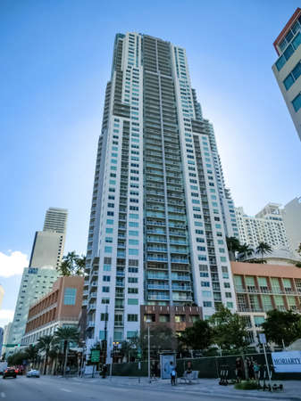 Miami, USA - November 30, 2019: Downtown Miami cityscape view with condos and office buildings...