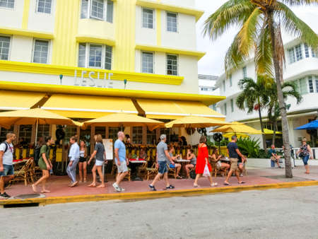 Miami, United States of America - November 30, 2019: Leslie Hotel at Ocean drive in Miami Beach, Florida. Art Deco architecture in South Beach is one of the main tourist attractions in Miami.のeditorial素材