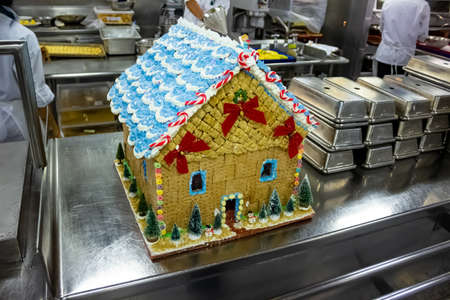 Willemstad, Curacao, Netherlands - December 5, 2019: Kitchen crew work in the cruise ship in the Caribbean Seaのeditorial素材