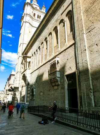 Genoa, Liguria, Italy - September 11, 2019: The people in the central street in the city center