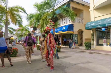 Saint Kitts, Federation of Saint Kitts and Nevis - May 13, 2016: The local music people at cruise port. Basseterre, Saint Kitts and Nevis on May 13, 2016のeditorial素材