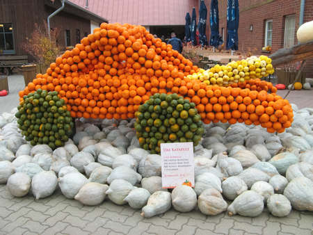 Elstal, Brandenburg, Germany - October 28, 2018: Halloween vegetable installation at modern outdoor kids park Karls Erlebnis-Dorf at Elstal, Brandenburg, Germany on October 28, 2018のeditorial素材