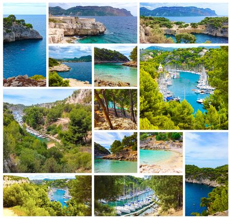 Calanque between Marseille and Cassis, Provence France. Collageの写真素材