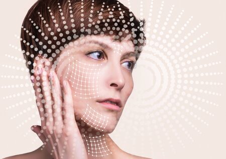 Close up of a portrait of a beautiful woman who wants to lift face to remove wrinkles and skin...