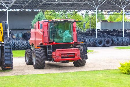 Modern combines at road at Kyiv, Ukraineの写真素材