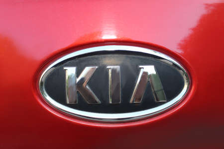 Kyiv, Ukraine - July 29, 2020: KIA logo at car at Kyiv, Ukraine on July 29, 2020のeditorial素材
