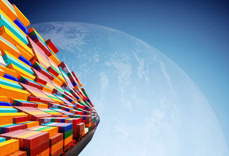 Logistics and transportation of International Container Cargo ship at port