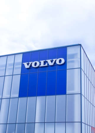 Kyiv, Ukraine - July 29, 2020: A Volvo logo seen on blue sky in Kiev, Ukraine on July 29, 2020のeditorial素材