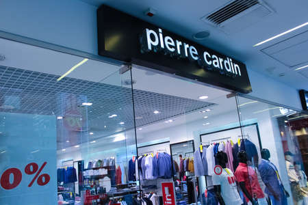 Kiyv, Ukraine - August 2, 2020: Pierre Cardin logo on the shop in the outlet center at Kiyv, Ukraine on August 2, 2020のeditorial素材