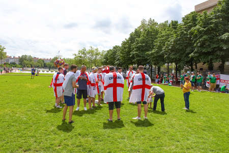 Lyon, France - June 16, 2016: Northern Ireland fans at the fan zone of the European Football Championship EURO 2016のeditorial素材
