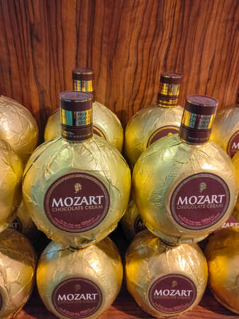 Kyiv, Ukraine - September 15, 2020: bottle of Mozart chocolate cream at Duty free shop at Airport at Kyiv, Ukraineのeditorial素材