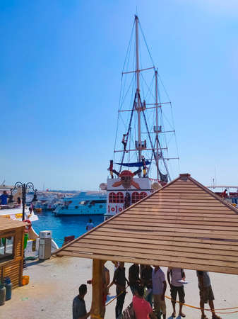 Sharm El Sheikh, Egypt - September 10, 2020: Pleasure yachts in the port for cruise at Ras Mohammed National Parkのeditorial素材