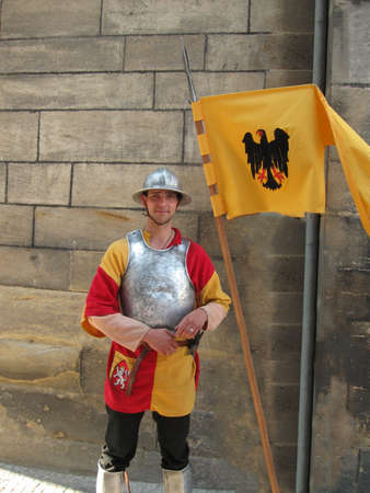 Prague, Czech Republic - June 26, 2010: A man dressed in a medieval knight costume at Prague, Czech...