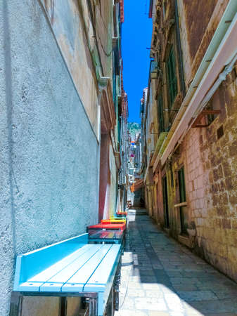 The narrow street in the old town of Dubrovnik, Croatia. Dubrovnik is a UNESCO World Heritage siteのeditorial素材