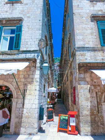 Dubrovnik, Croatia - June 07, 2015: The narrow street in the old town of Dubrovnik, Croatia at June 07, 2015. Dubrovnik is a UNESCO World Heritage siteのeditorial素材