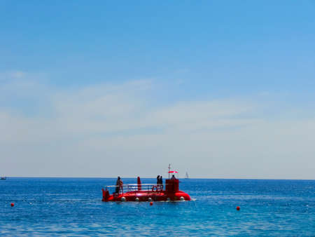 Dubrovnik, Croatia - June 07, 2015: Red Sightseeing Submarine - Starfish at Dubrovnik, Croatia on June 07, 2015. Designed similar to a small boat, with the passenger area just a couple of inches under the sea level to observe the underwater world.のeditorial素材