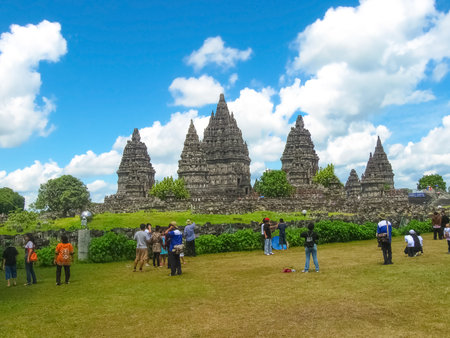 Yogyakarta, Indonesia - January 03, 2012: The people going near Prambanan temple near Yogyakarta on Java island, Indonesia on January 03, 2012のeditorial素材