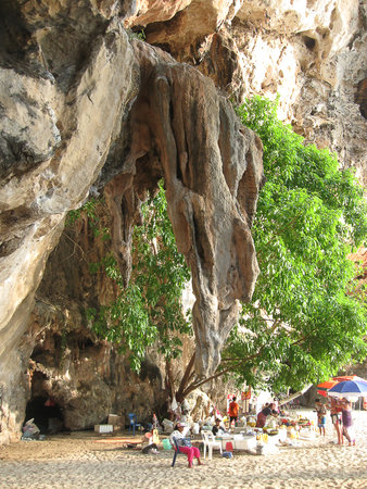 Railay island, Thailand - February 01, 2010: The people resting on tropical Railay beach, Krabi, Thailand. View of the rock on February 01, 2010のeditorial素材