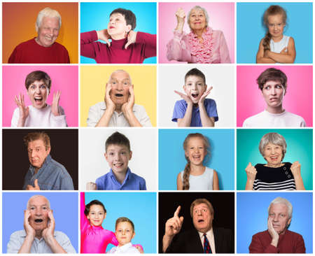 Diverse people with different emotions. Collage of diverse multi-ethnic and mixed age range people...