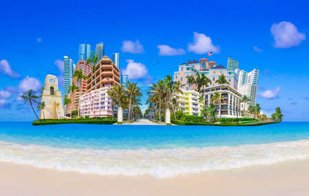 Collage about West Palm Beach, Florida, USA. The clock tower on Worth Avenue and the center of town at United Statesの写真素材