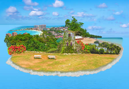 Collage about Jamaica - Caribbean island. The sea and sand at beaches at sunny day