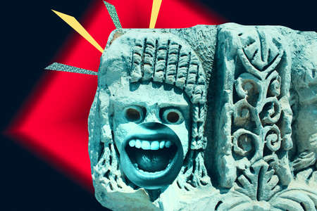 Contemporary art collage. Concept of trendy statue, win, winner and victory